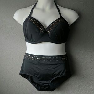 Black and gold studded bikini - mid rise brief